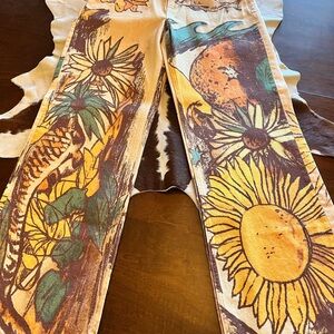 Free People Printed Flower Jeans